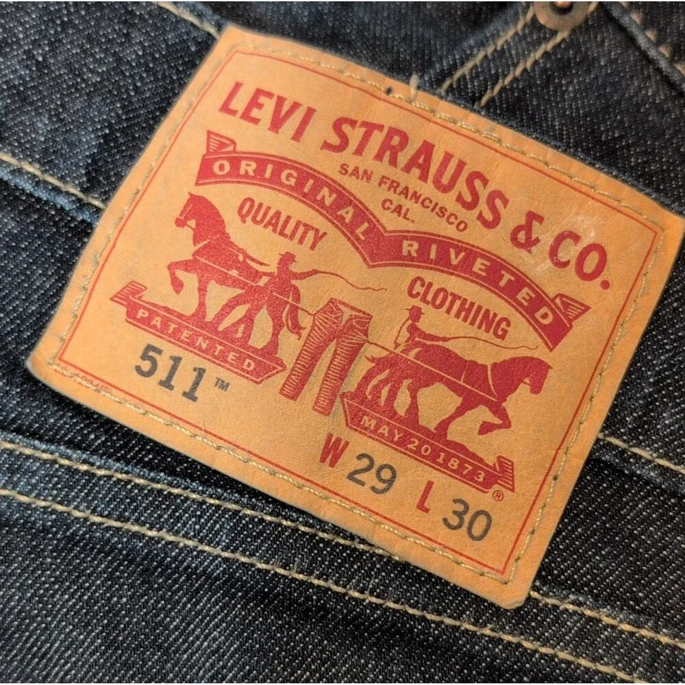 Levi's Men's Slim Fit Dark Blue Denim Jeans Dark Wash Button Zip 5-Pocket Logo